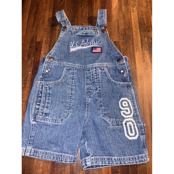 U.S. Polo Assn. Other - US Polo Assn Kids Denim Shortalls Blue Overalls 4T USA Flag 90 Graphic Vintage